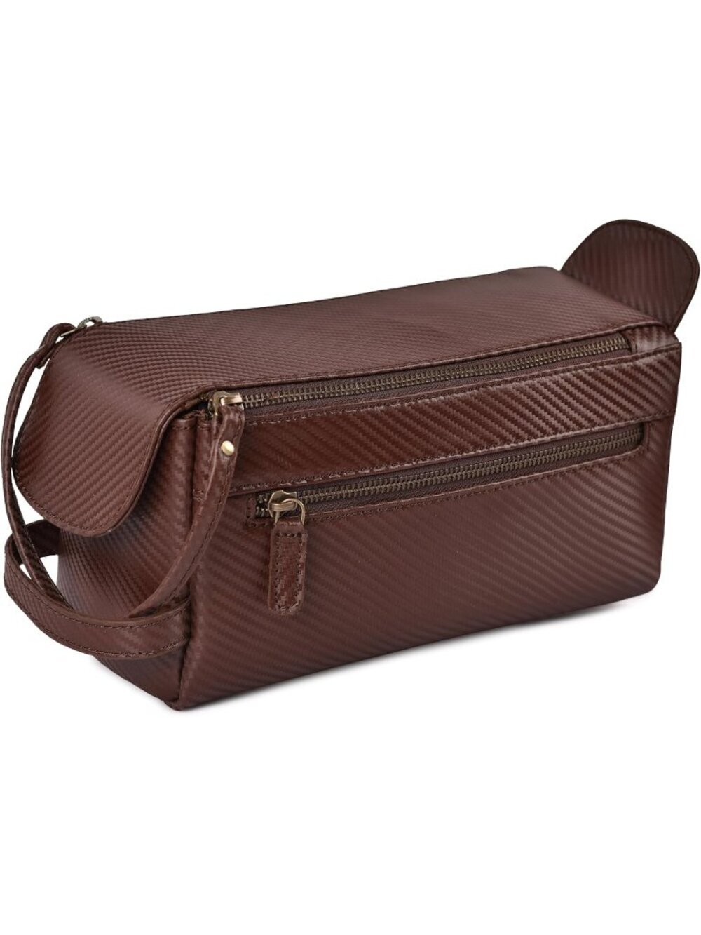 Men's Carbon Brown Genuine Leather Travel Toiletry Bag Water Resistant Bag